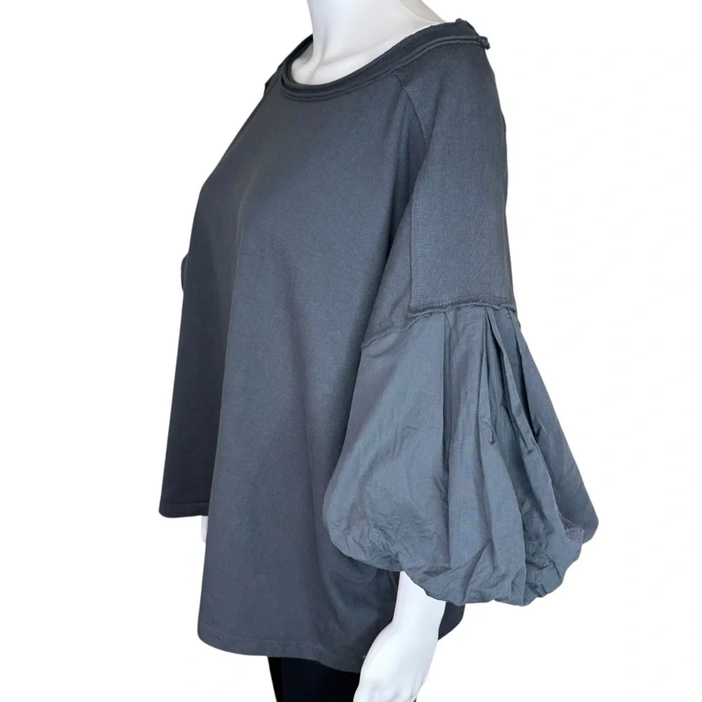 Free People We The Free Blossom Tee Blouse Top Puff Sleeve Cotton L 281793